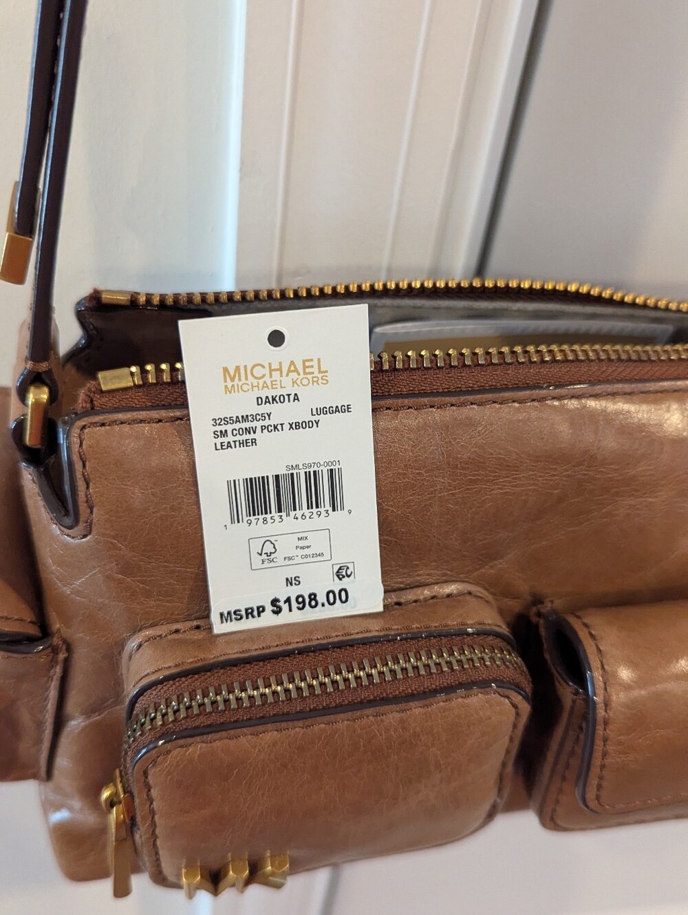 Michael Kors Brown Leather Crossbody Bag with Gold Hardware - Dakota Crossbody